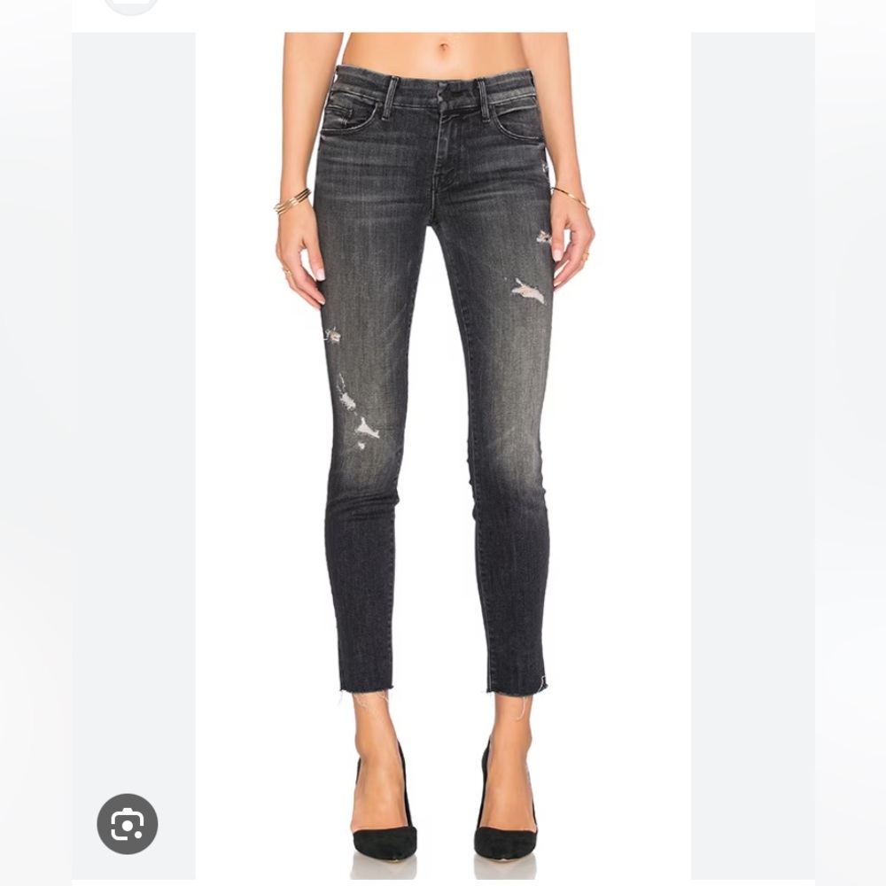 Mother Looker distressed ankle cropped denim crash & burn black